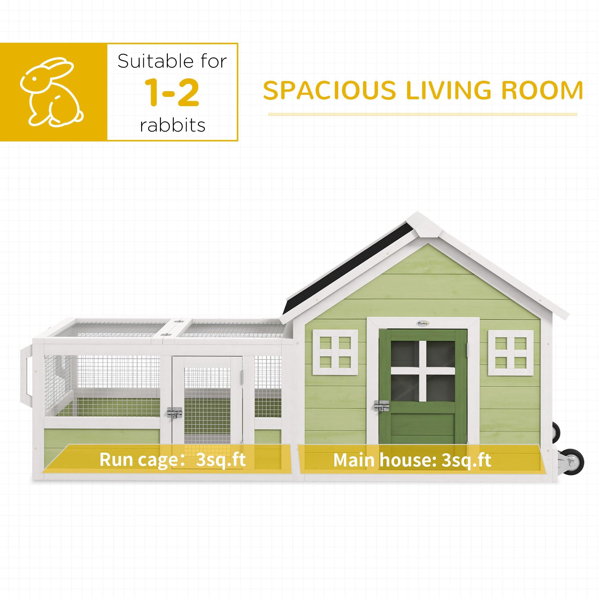 Rabbit Hutch, Outdoor Rabbit Cage or Guinea Pig Cage with Asphalt Roof