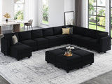 Oversized Modular Sectional Sofa U Shaped Couch with Storage Seat Velvet Sectional Sleeper Sofa Set with Chaise Velvet Black