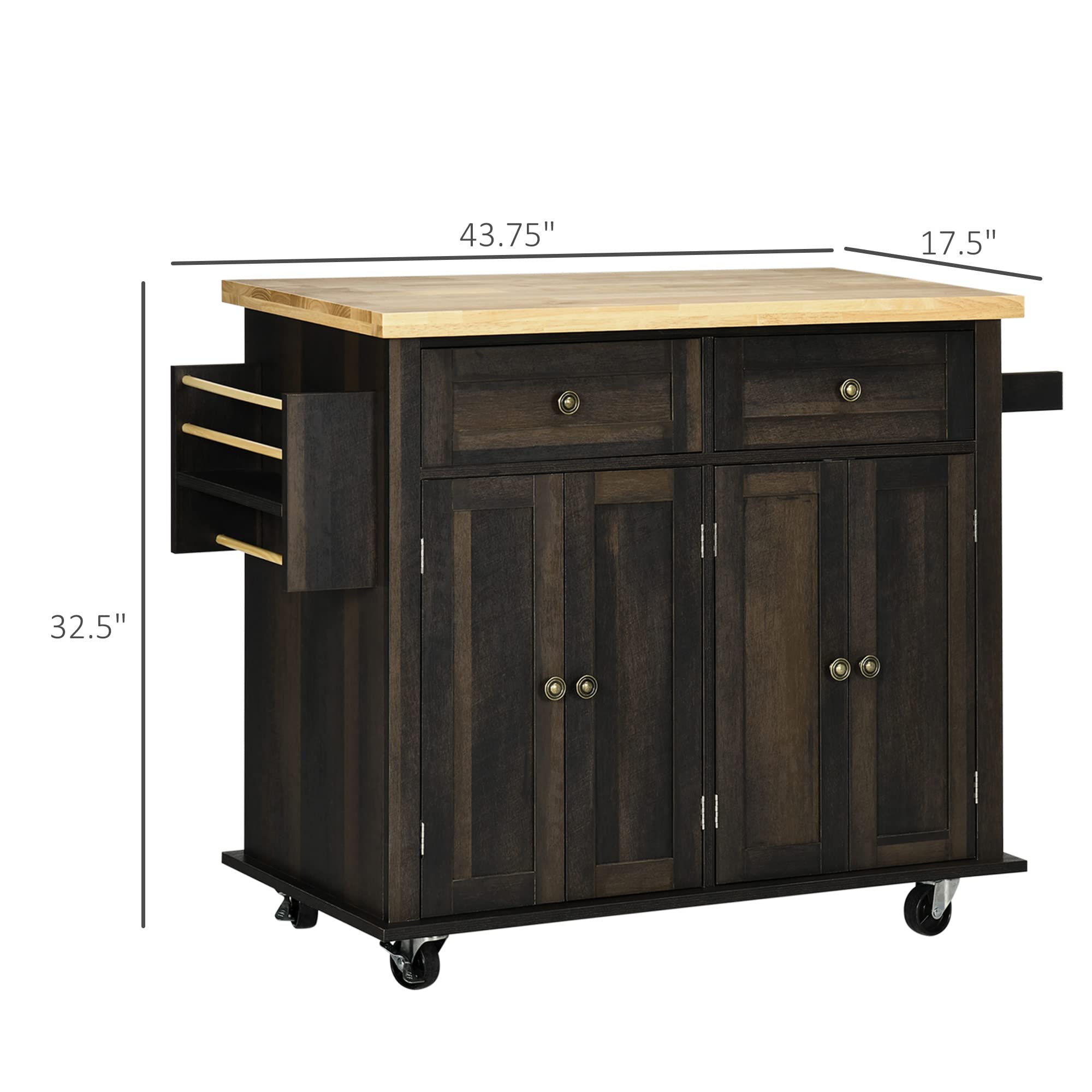 Kitchen Island on Wheels, Rolling Cart with Rubberwood Top
