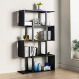 5 Tiers Bookshelf, Modern S-Shaped Z-Shelf Style Bookshelves, Multifunctional Geometric Bookcase Storage Display Shelf for Living Room Bedroom Home Office, Black