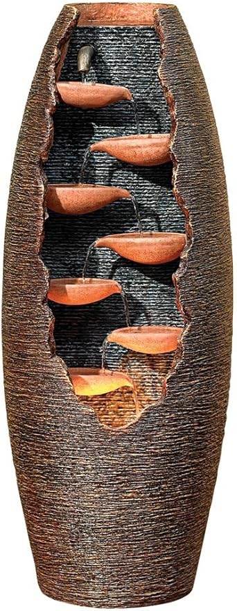 Modern Rustic Cascade Outdoor Floor Water Fountain 34 1/2" High with LED Light