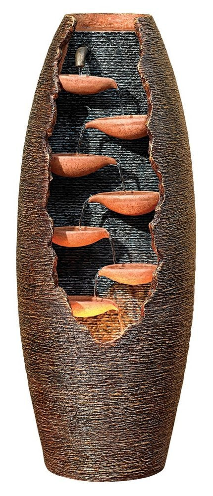 Rustic Modern Outdoor Floor Water Fountain 35" High with LED Light Cascading