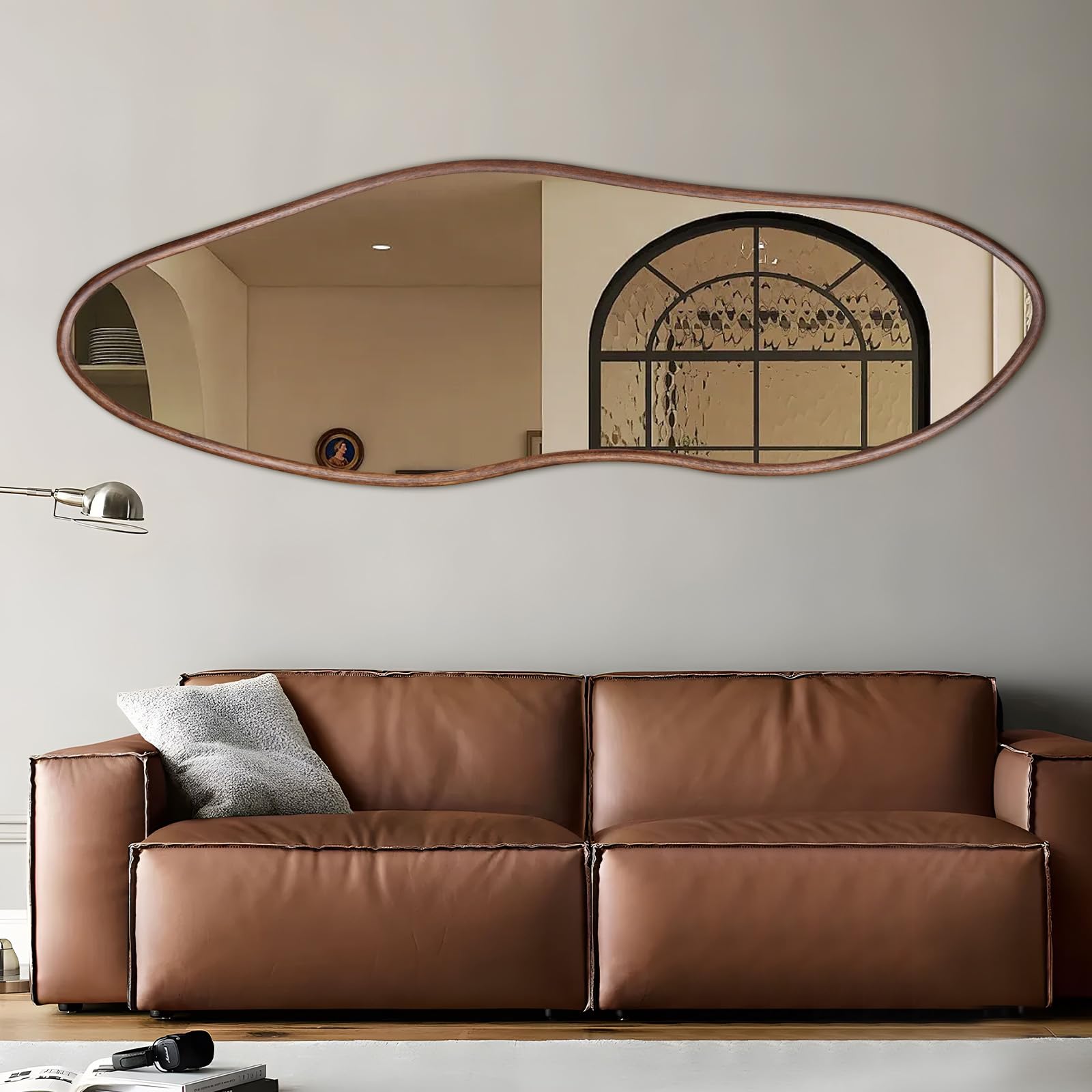 Cloud-Shaped Full Length Floor Mirror 64"x21" - Black Walnut Oak Frame