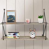 Floating Shelf with Metal Brackets — Wall Mounted Rustic Wood Wall Storage