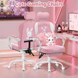 Kids Gaming Chair with Bunny Massage Lumbar Pillow - Pink Desk Chair with Adjustable Headrest & Footrest