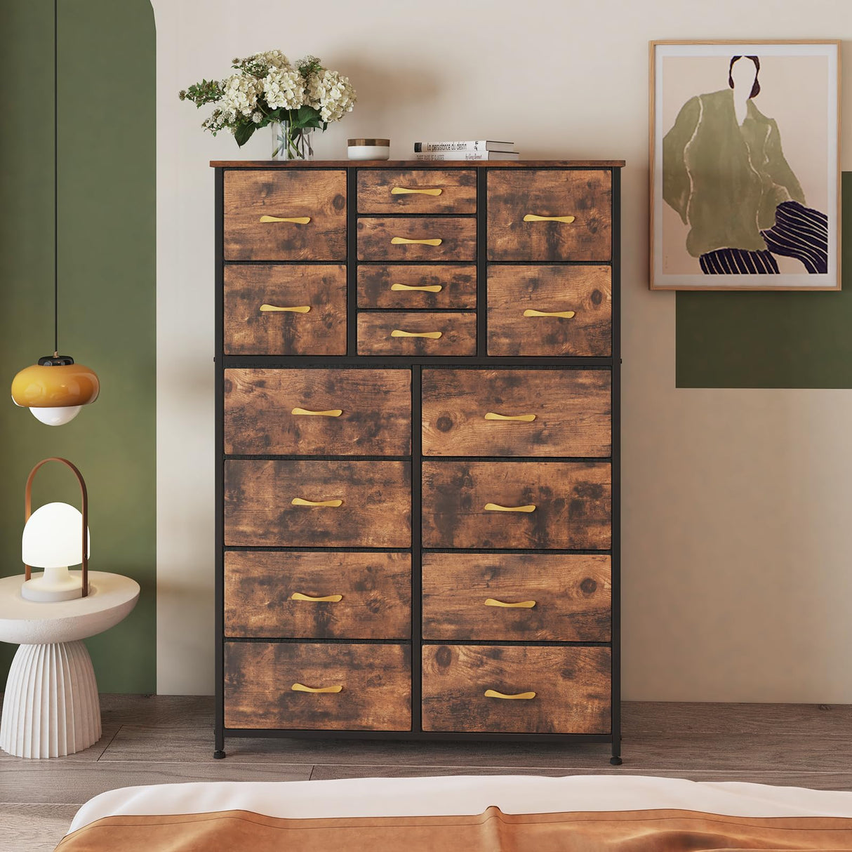 16 Drawers Dresser for Bedroom, Tall Dressers & Chests of Drawers with Wood Top