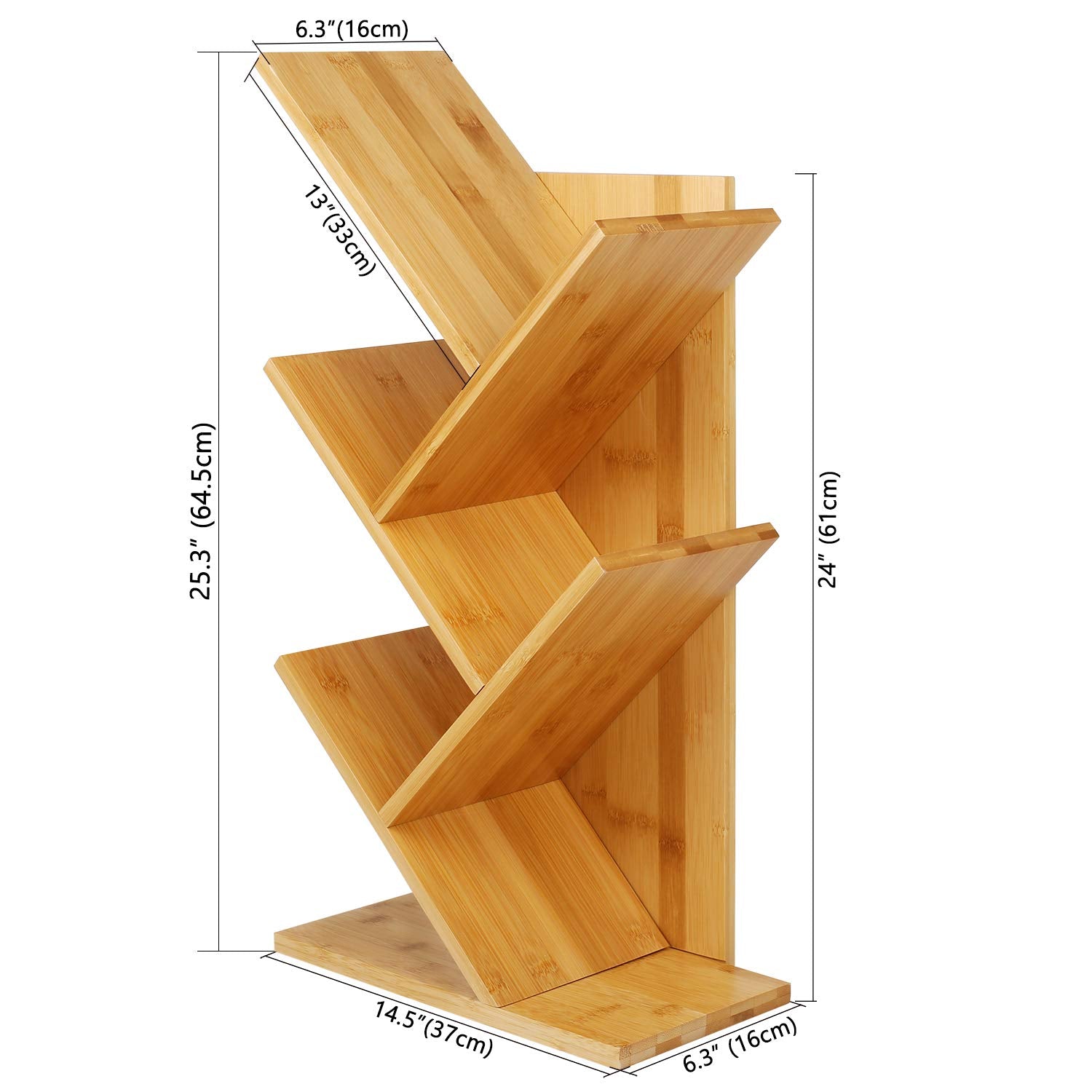 Sorfity Bamboo furniture, Bamboo Book Shelf 4-Tier, Tree Bookcase Free Standing Book Shelves, Modern Corner Bookshelf Organizer for CDs/Albums/Books/Files Holder, for Living Room, Bedroom, Home Office