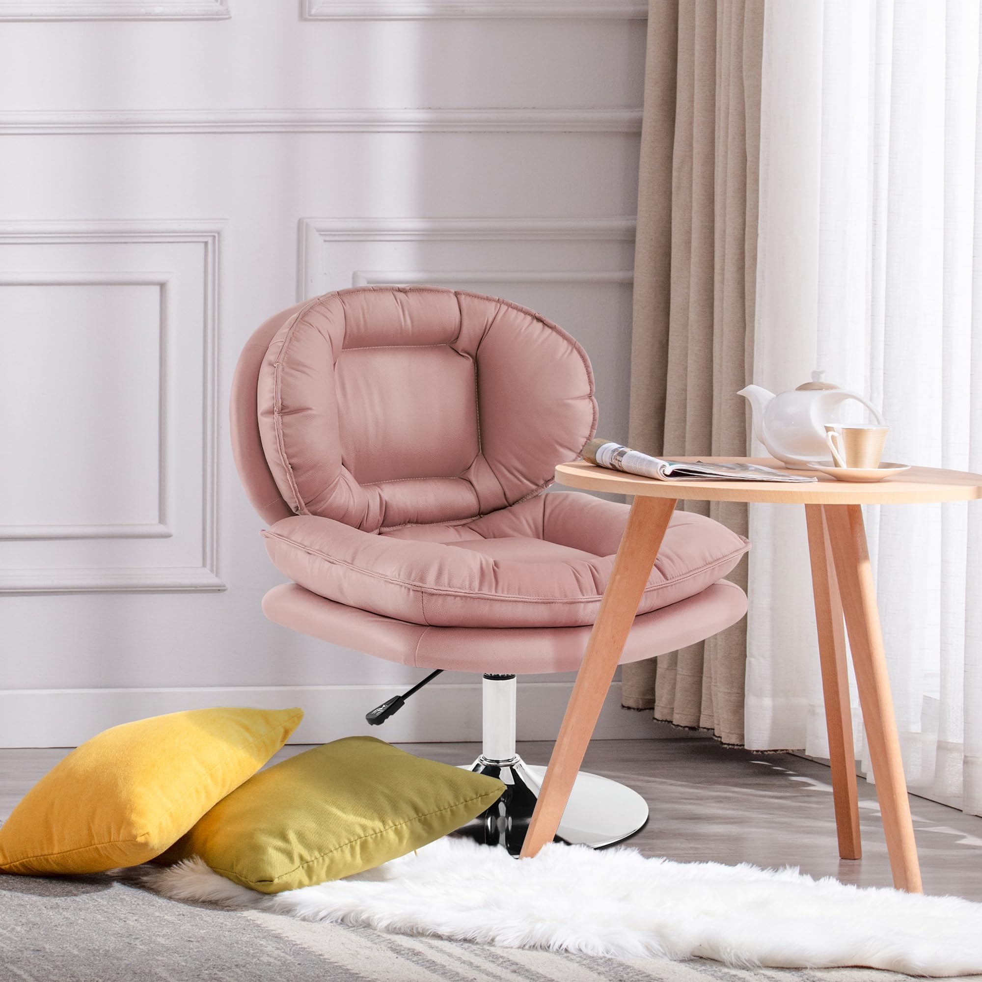 Armless Swivel Accent Chair with Height Adjustment - Pink Tech Cloth Vanity Chair