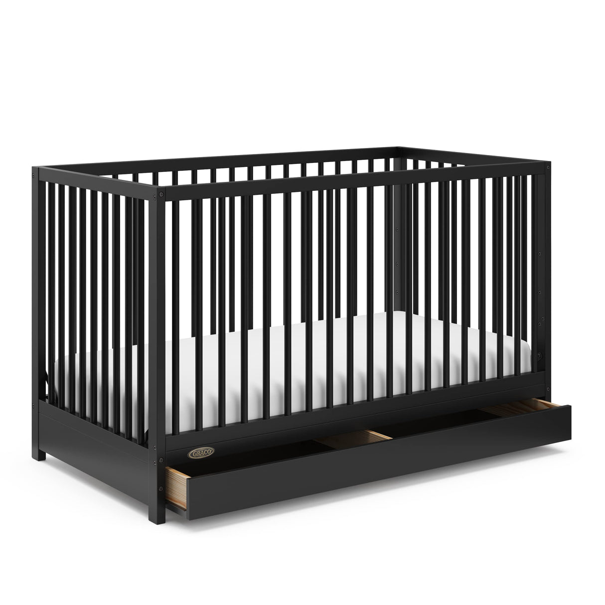 5-in-1 Convertible Crib with Drawer (Black) – GREENGUARD Gold Certified, Crib