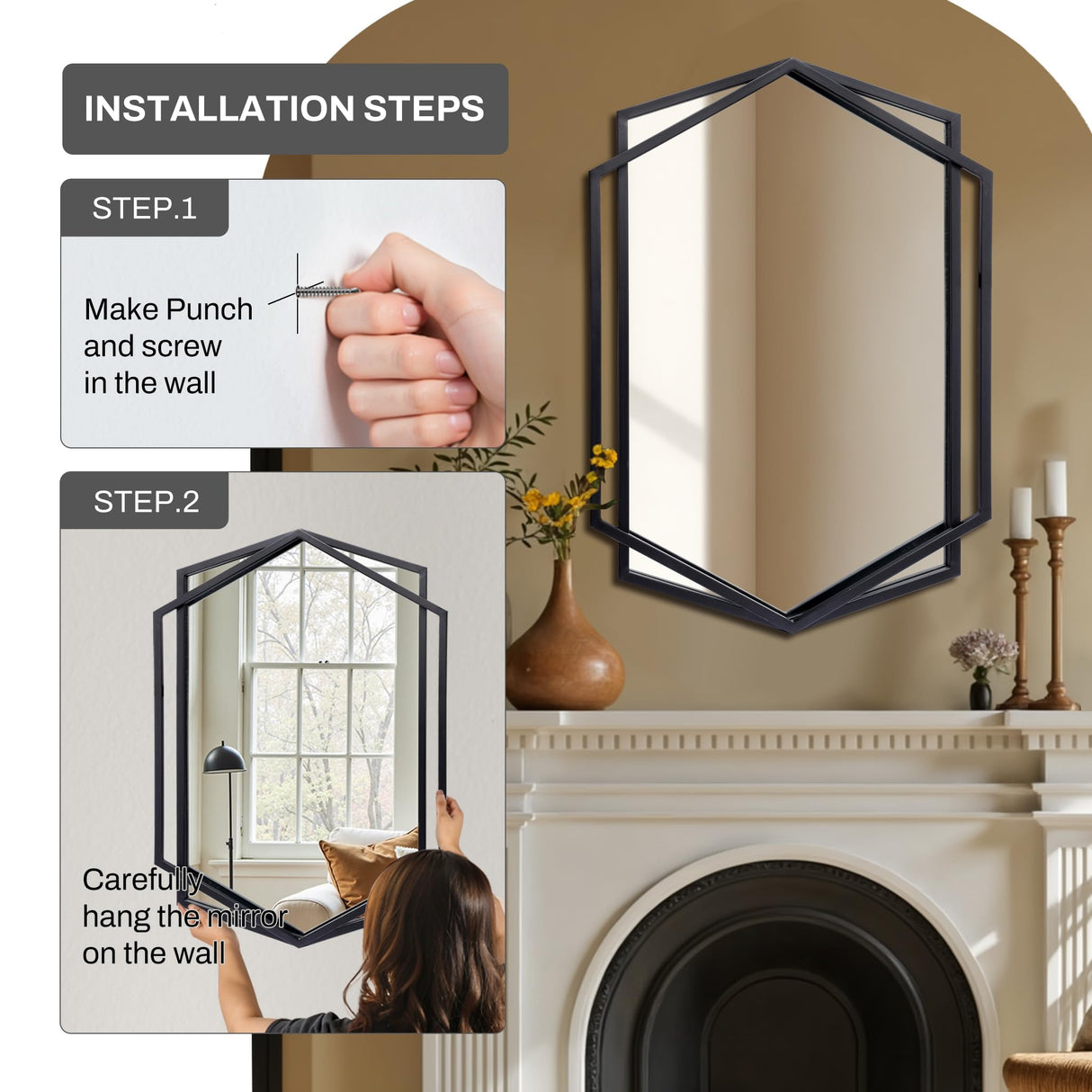 31.8x22 Inch Black Metal Frame Wall Mirror