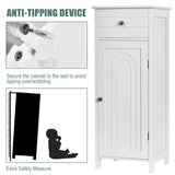 Floor Storage Cabinet, Bathroom Freestanding Side Storage Organizer, Single Door Floor Storage Cabinet w/Drawer & Adjustable Shelves,