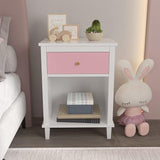 Kids Nightstand Modern Kids Bedside Table with Drawer & Open Storage Shelf Wood End