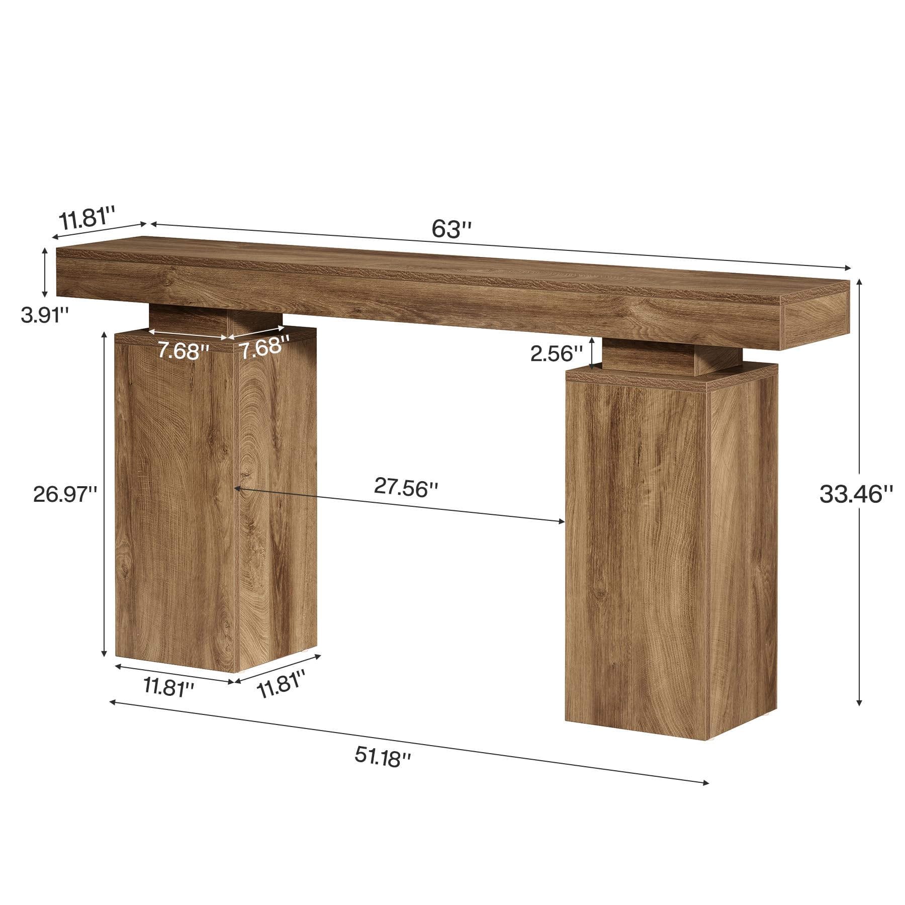 63-Inch Farmhouse Console Table - Natural Wood Finish