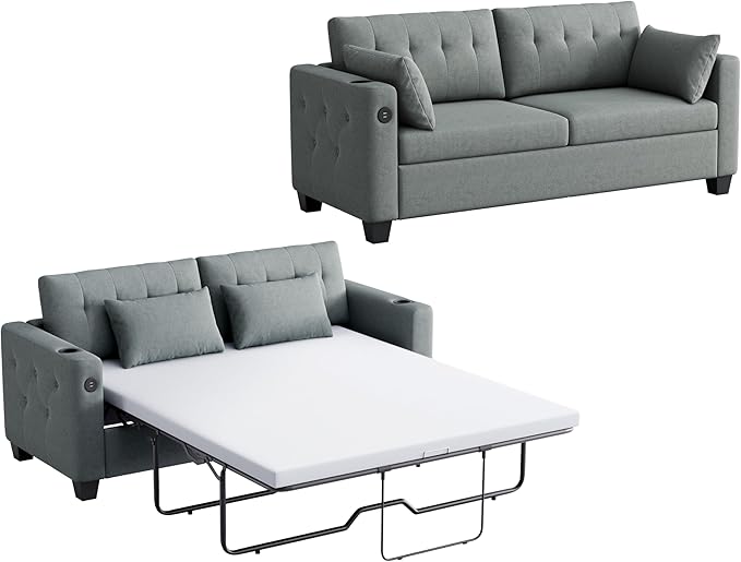 Pull Out Sofa Bed, 2-in-1 Convertible Sleeper Couch with Memory Foam Mattress