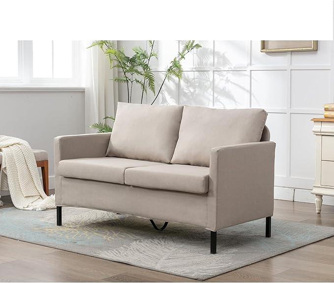 Linen Fabric Modern Small Loveseat Sofa Couch for Living Room, 51" W Little Upholstered 2-Seater Mini Love Seats