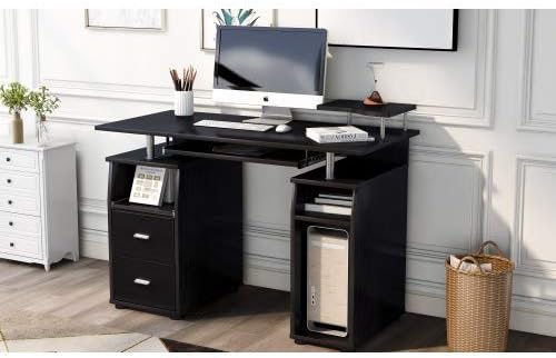 47 Inch Computer Desk with Hutch and 2 Drawers Home Office Study Writing Desk