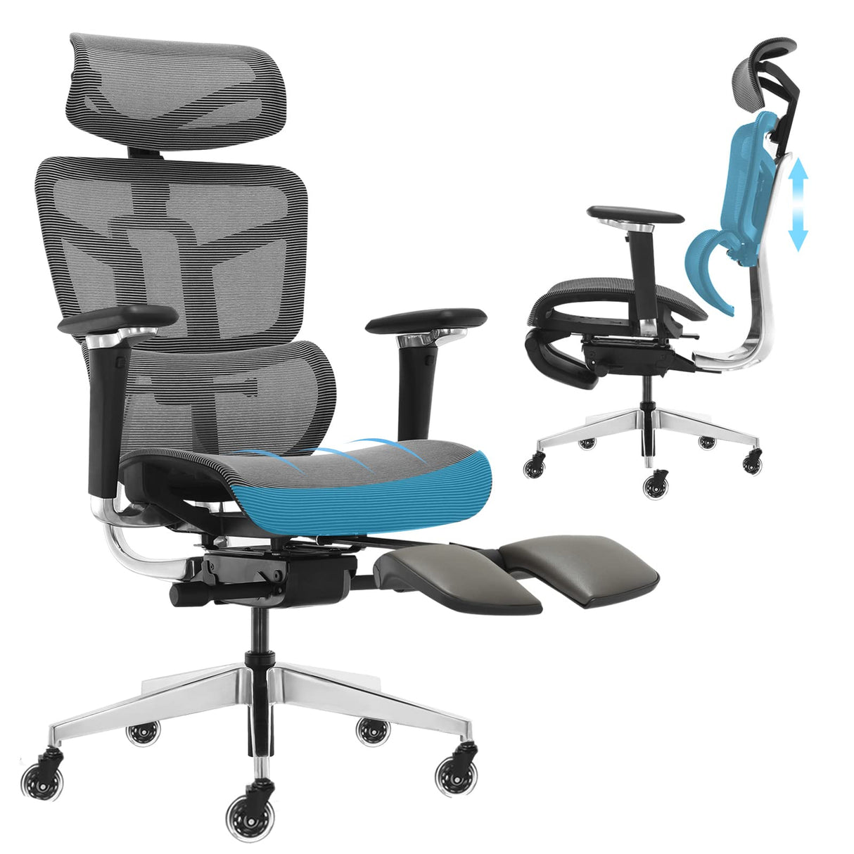 Ergonomic Office Chair with Foot Rest, High Back Desk Chair with 3D Adjustable Backrest