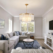 Shell Chandelier, White and Gold Chandelier Light Fixture with 4 Lights Capiz Seashell