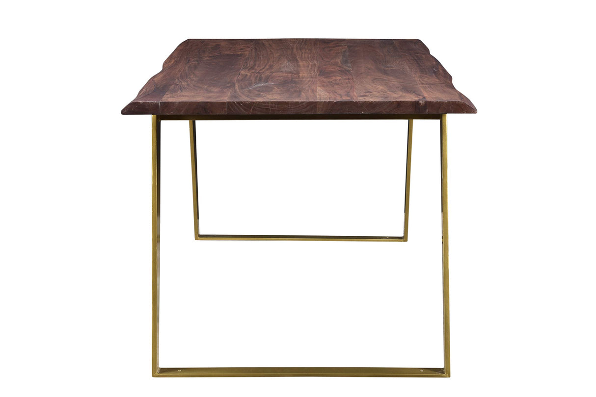 TIMBERGIRL Sheesham Live Edge Gold Legs Dining Table, 60, Brown