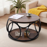 Round Industrial Coffee Table, Modern Round Coffee Table with Storage