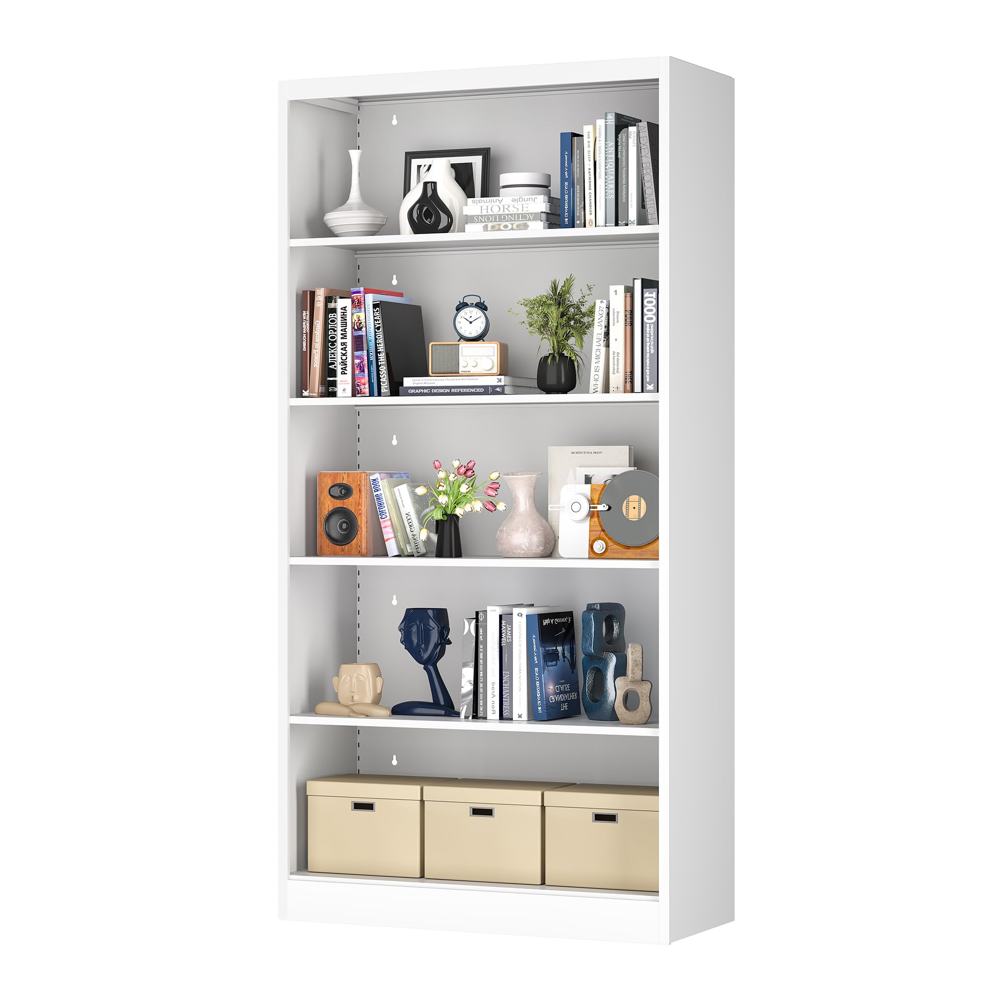 Metal Bookcase, 14" Deep Bookshelf, 66" Tall Bookcases with Adjustable Shelves