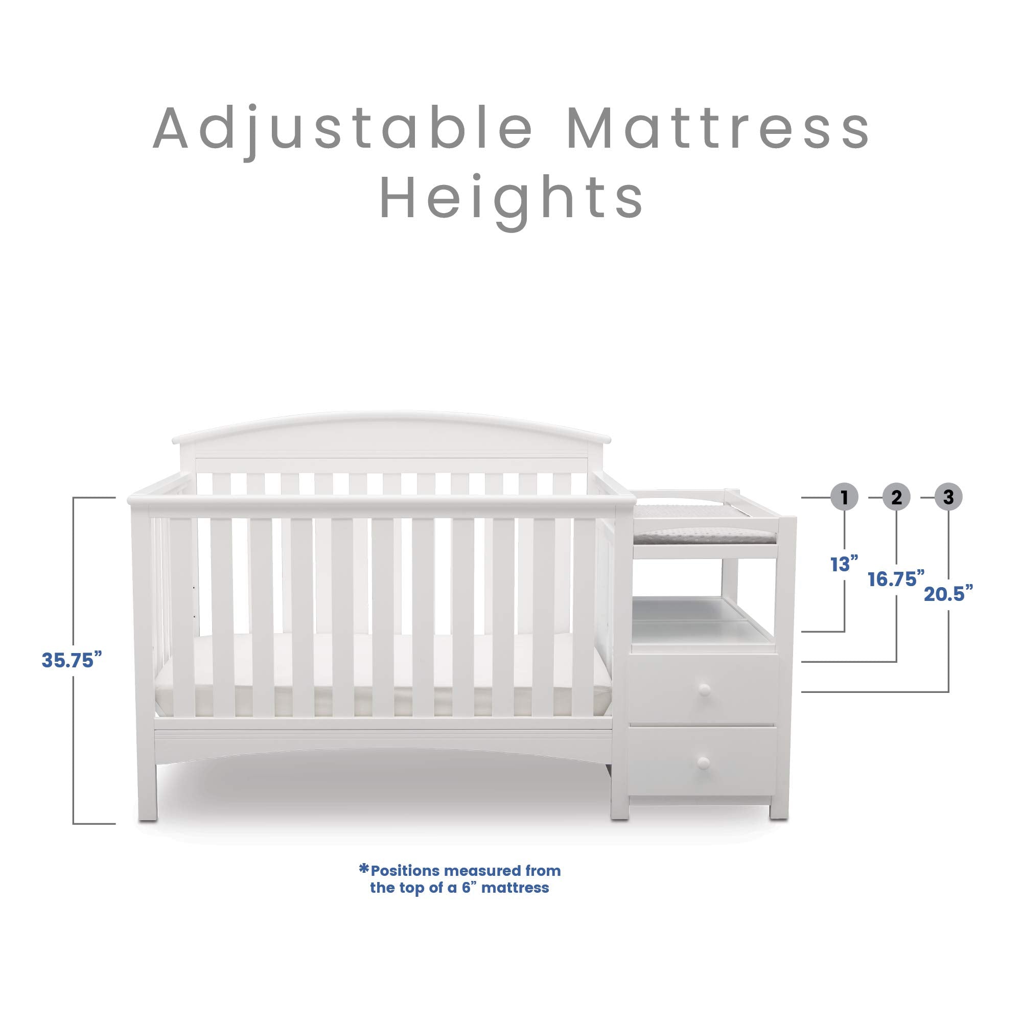 Abby Convertible Crib 'N' Changer, Bianca + Serta Perfect Slumber Dual Sided Recycled