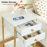 Nightstand with Charging Station and Modern Side Table with 2 Drawers Bundle