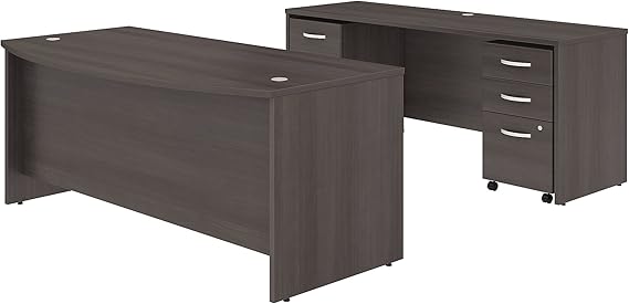 Studio C Bow Front Desk & Credenza with Mobile File Cabinets