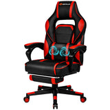 Goplus Massage Gaming Chair, Reclining Backrest, Seat Height Adjustment Racing Computer Office Chair with Footrest, Ergonomic High Back PU Swivel Game Chair (Red)