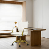Leather Mid-Back Office Chair with Golden Accents - White