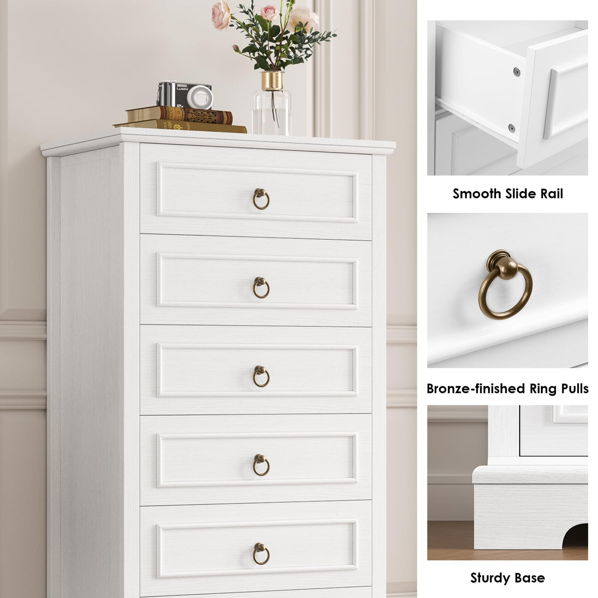 6 Drawer Dresser, 52" Tall Chest of Drawers, Modern Farmhouse Storage Dressers