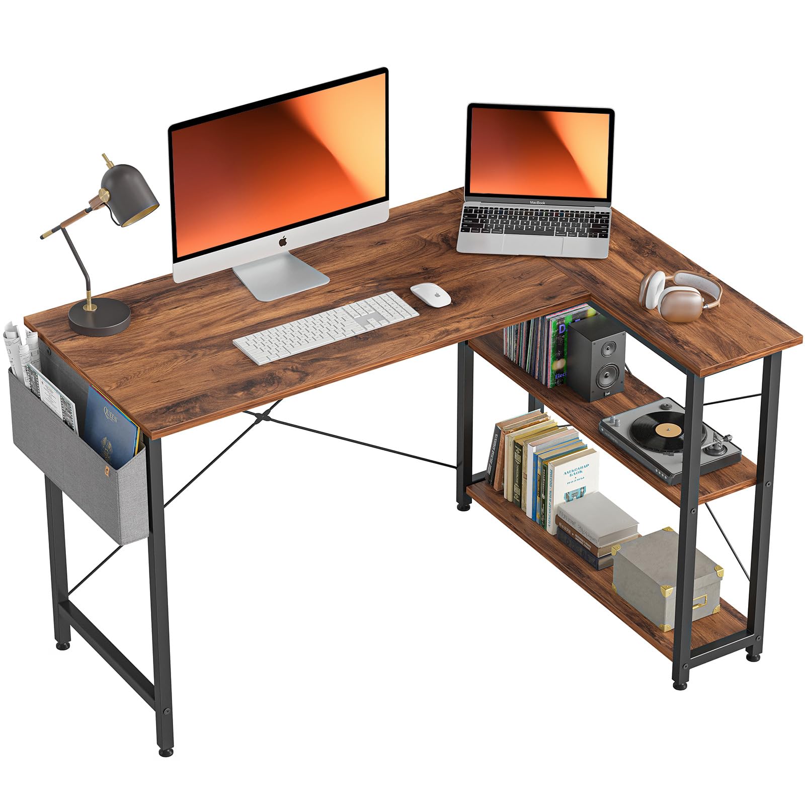 47 Inch Small L Shaped Computer Desk with Storage Shelves Home Office Corner Desk Study Writing Table