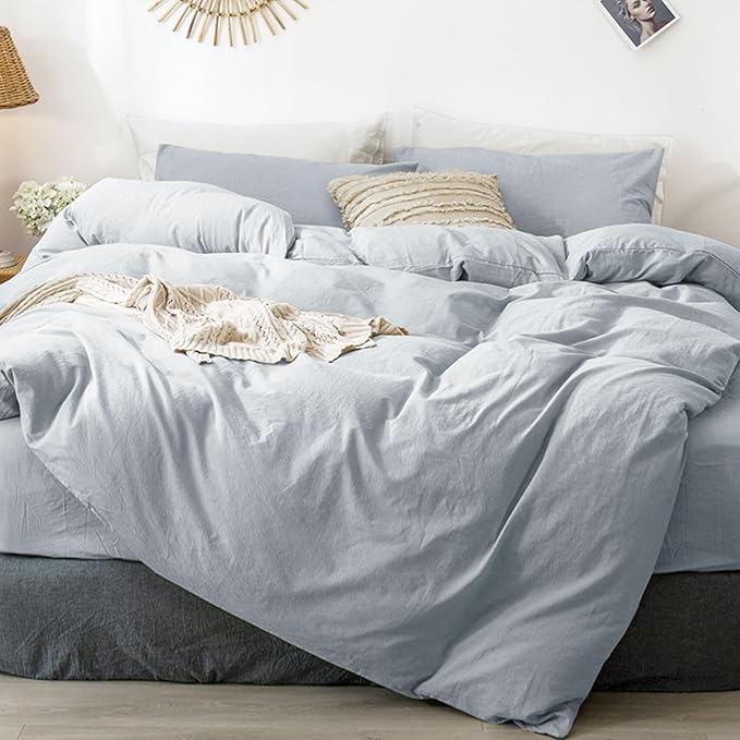 Bedding Duvet Cover Set 100% Washed Cotton Linen Like Textured Breathable Durable