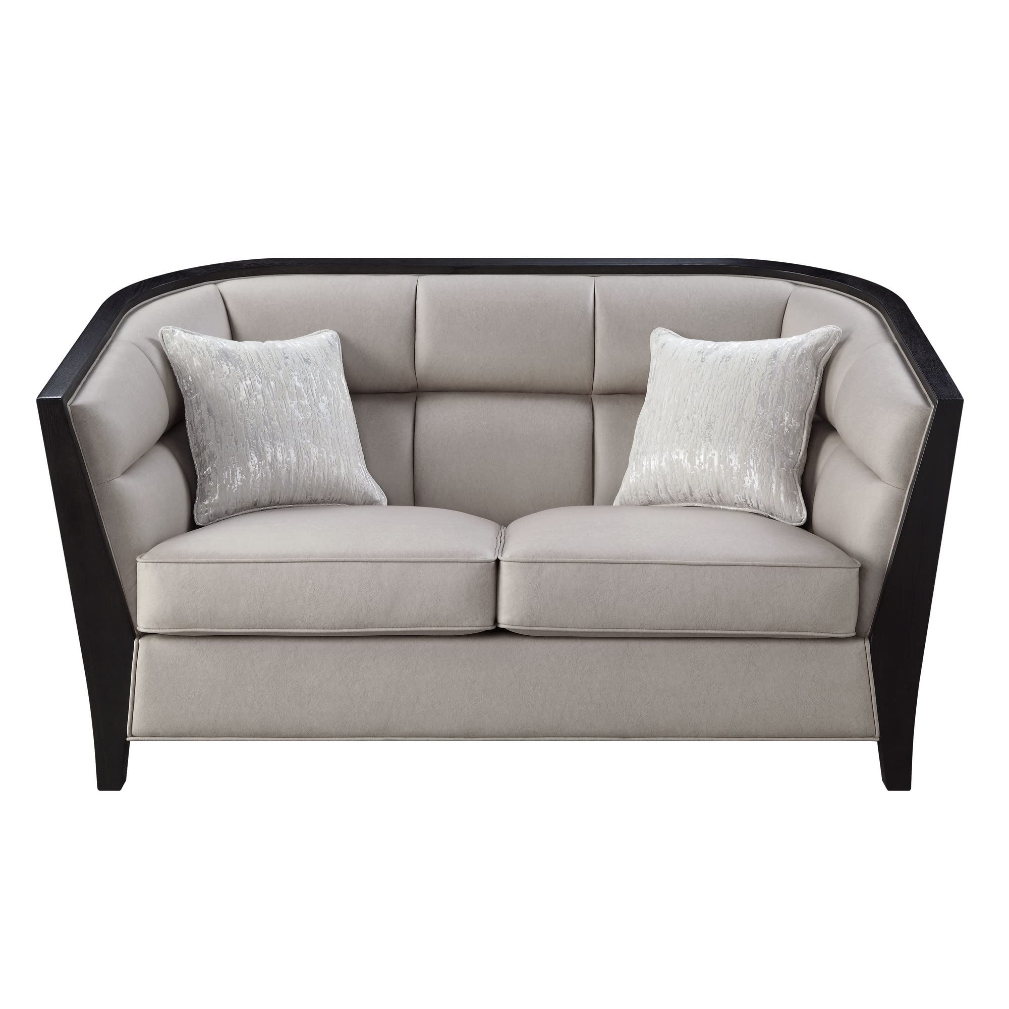 Loveseat with Curved Fixed Back and Shelter Arms, Beige