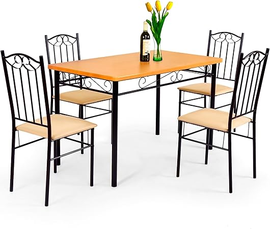 5-Piece Dining Table Set for 4, Modern 3/8'' Tempered Glass Kitchen Room Table