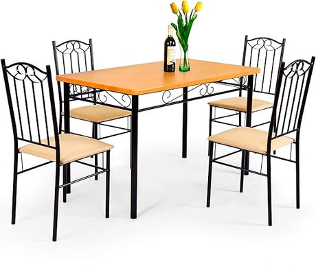 5-Piece Dining Table Set for 4, Modern 3/8'' Tempered Glass Kitchen Room Table