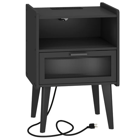 Nightstand with Charging Station, Bedside Tables, End Table Side Table