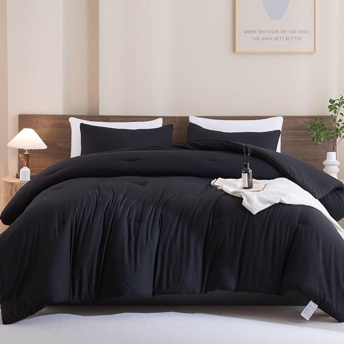 Classic Pure White Comforter Queen Size, 3 Pieces Boho Comforter Set, Lightweight Solid