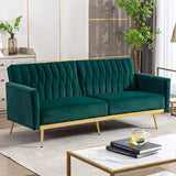 Velvet Convertible Futon Sofa Bed with Golden Metal Legs,