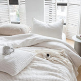 3Pcs Striped Washed Natural Flax Bedding Set