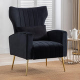 Room Accent Chairs Set of 2 Comfy Upholstered Wingback Bedroom Arm Chair with Golden Legs & Lumbar Pillow, Modern Chair for Dorms Reading Reception Waiting Room, Black