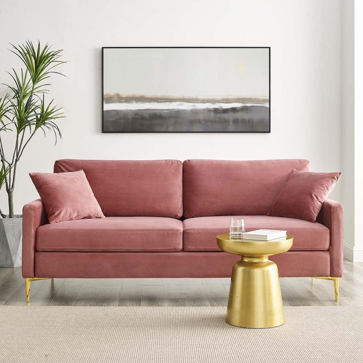 Juliana Performance Velvet Upholstered Sofa in Dusty Rose