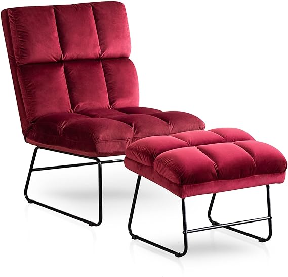 Accent Chair with Ottoman, Velvet Modern Metal Legs