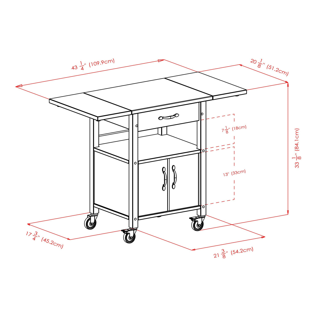 Wood Drop-Leaf Kitchen Cart