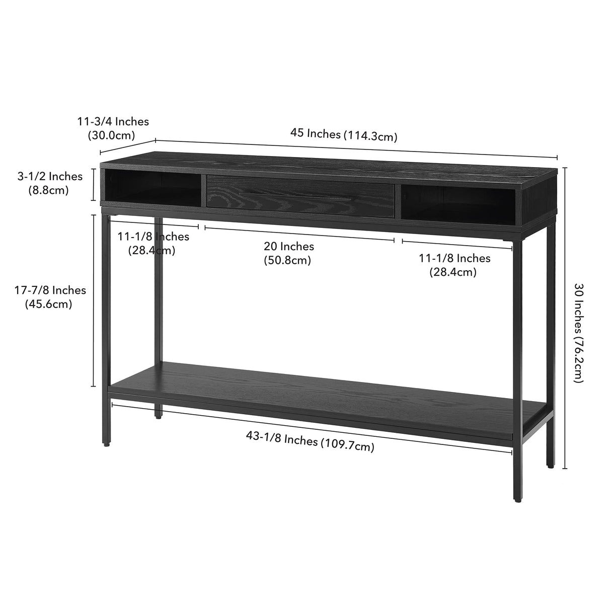 45" Wide Rectangular Console Table in Blackened Bronze/Black Grain