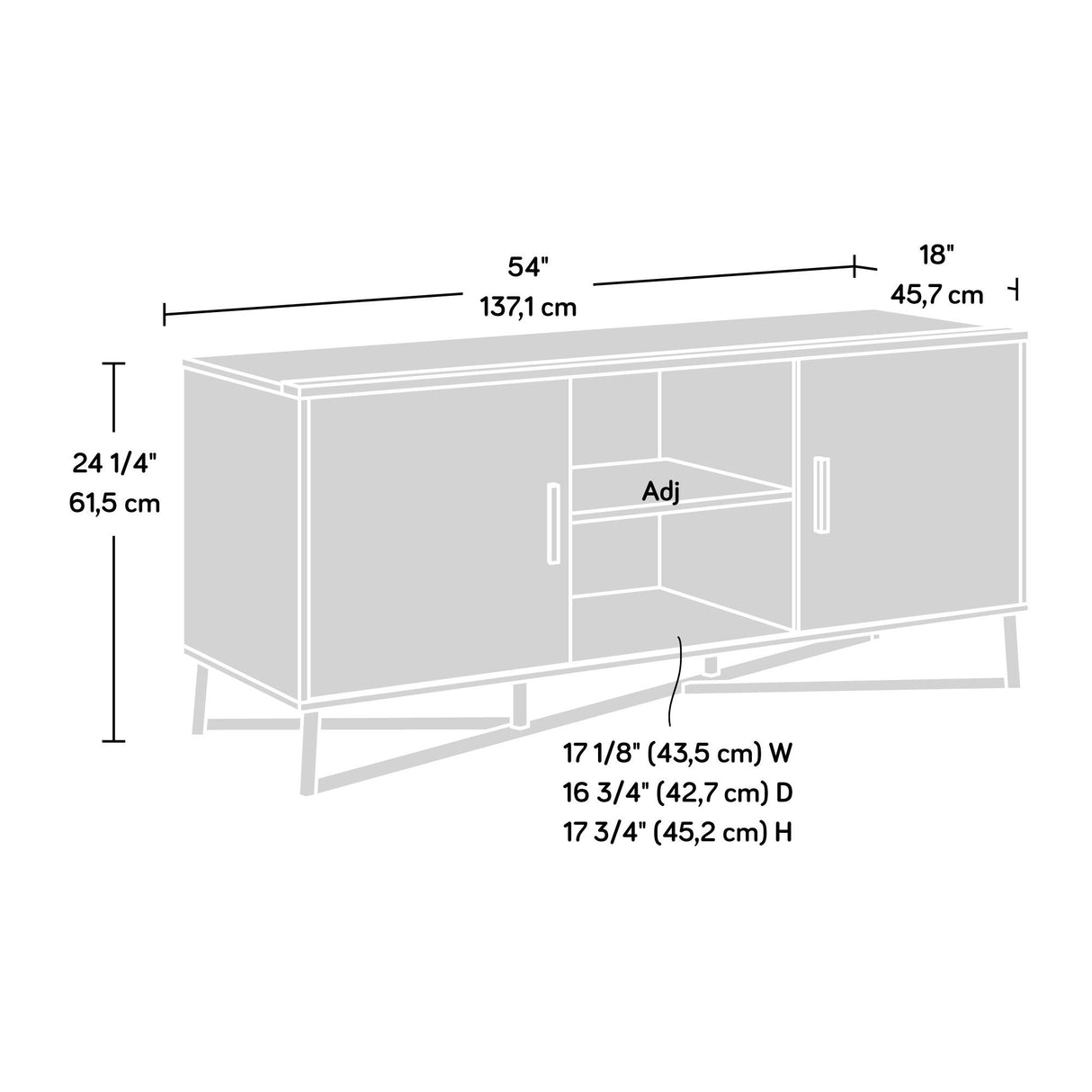 Canton Lane Credenza, L: 53.98" x W: 17.99" x H: 24.21", Brew Oak Finish