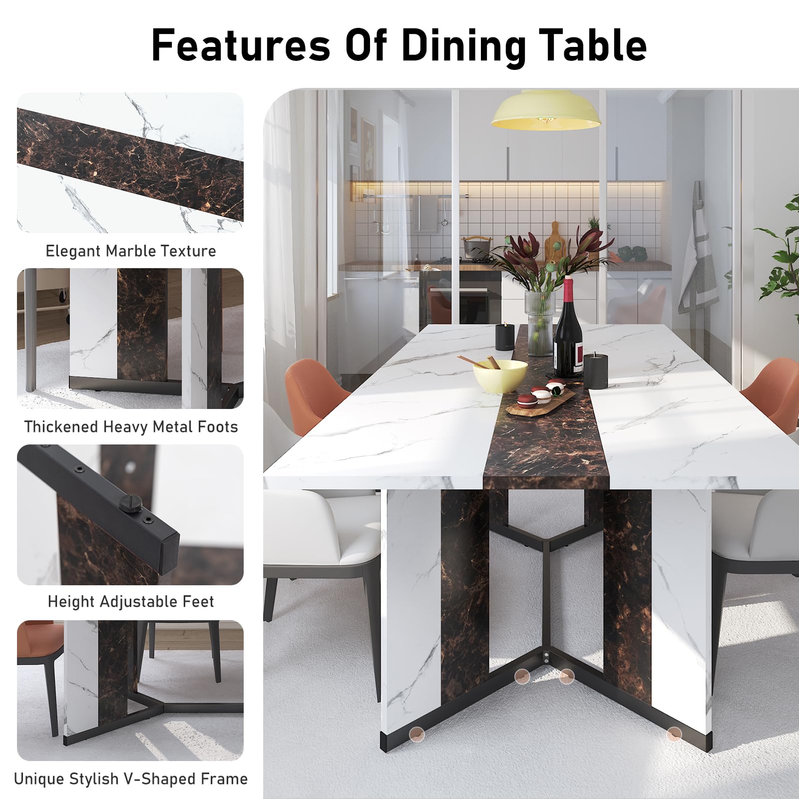 71In Large Rectangular White Dining Table