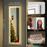 LED Door Mirror Full Length, Over The Door Hanging Lighted Mirror, Full Body Wall Mounted Mirror, Light Up Long Dressing Mirror 42.5" X 14.4"