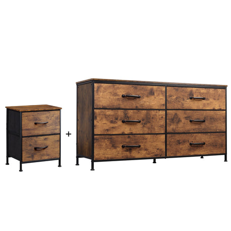 Wide Fabric Dresser and Nightstand Sets, Chest of Drawers, 6 Drawer