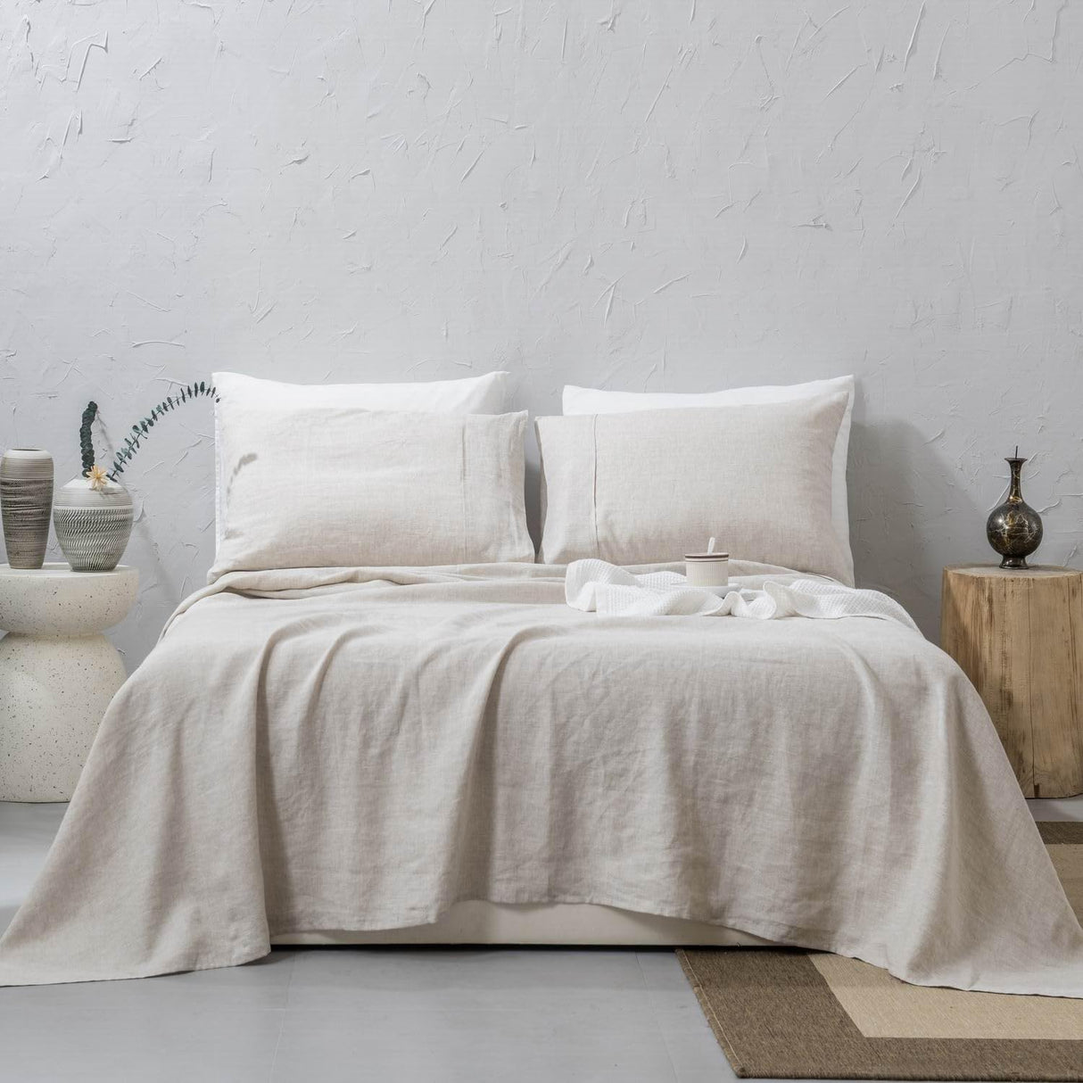 100% Washed French Linen Sheet Set-King Size-Natural Linen-4 Pieces